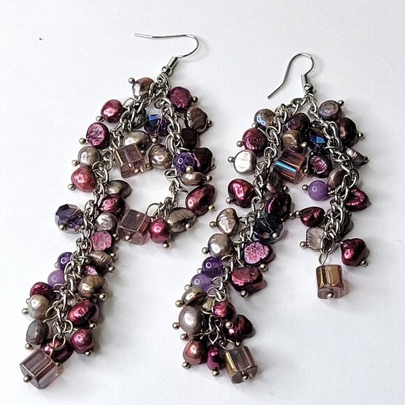 Lavender Purple Long Earrings - Picture 2 of 9